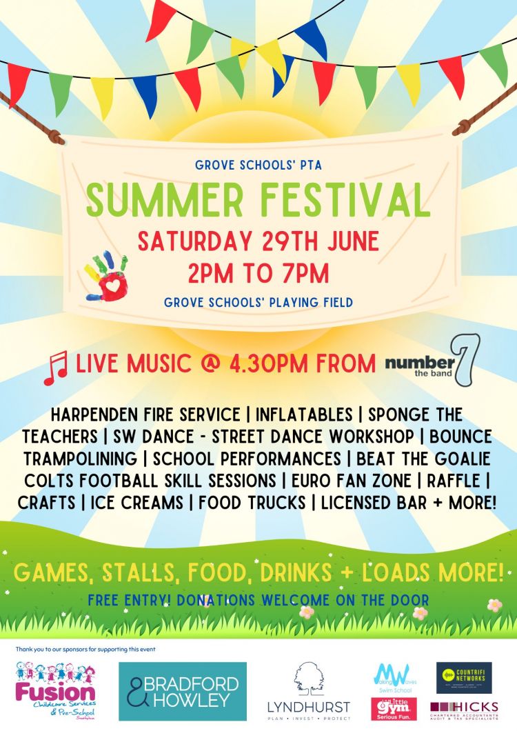 Grove Schools' PTA Summer Festival 29 Jun 2024 Mum's guide to Harpenden