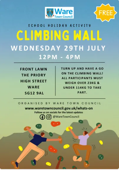 Ware town centre holiday activities- climbing wall