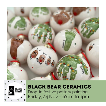 Black Bear Ceramics drop in festive pottery painting