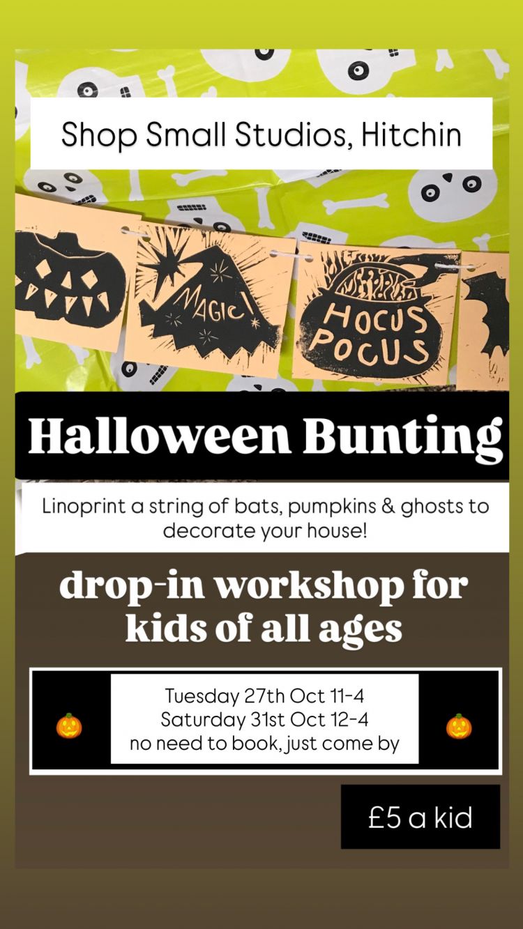 Halloween Bunting printing- kids drop-in workshop at Shop Small Studios