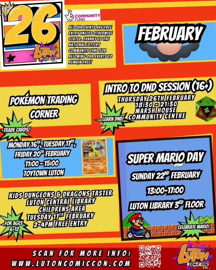 luton comic con events feb 26