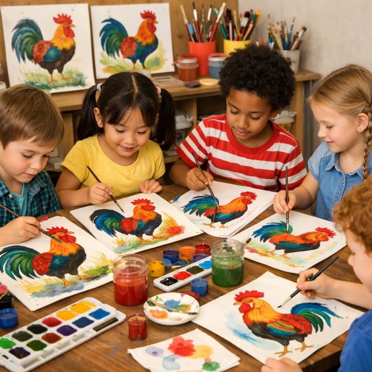Children's Rooster Painting Workshop